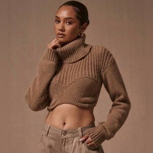 Cozy Tan Turtleneck Crop Top Sweater